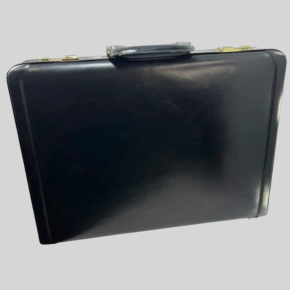 Vintage Dark Academia Leather Briefcase Attache Case Top Grain Leather Black